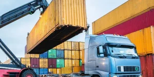 Close-up of a truck ready for loading at a distribution warehouse.